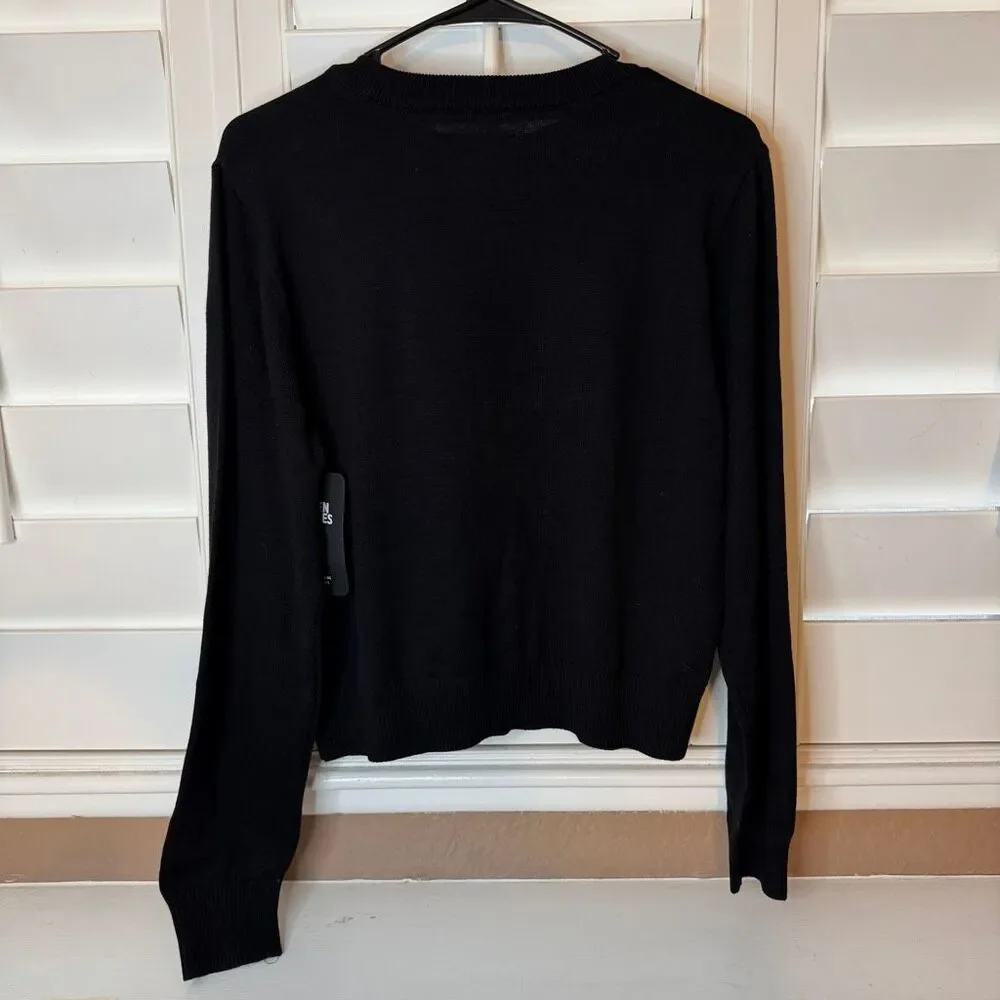 New Broken Promises Unbearable Black & White Sweater Bear With Horns Goth Sz S
